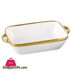 Royal Elegant Serving Dish With Handles And Golden Edges - Material Ceramic - Beautiful Embossed Serving Dish Color & Golden Rims