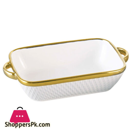 Royal Elegant Serving Dish With Handles And Golden Edges - Material Ceramic - Beautiful Embossed Serving Dish Color & Golden Rims