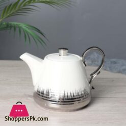 Royal Elegant Tea Pot Material Ceramic Golden Silver Touch Stylish Tea Pot