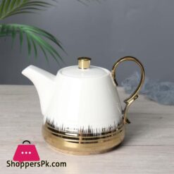 Royal Elegant Tea Pot Material Ceramic Golden Silver Touch Stylish Tea Pot