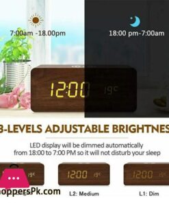Wooden Digital Alarm Clock With Qi Wireless Charging Pad Compatible With Iphone Samsung Led Digital Clock With Sound Control Function Time Date Temperature Display For Bedroom Office Home