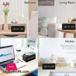 Wooden Digital Alarm Clock With Qi Wireless Charging Pad Compatible With Iphone Samsung Led Digital Clock With Sound Control Function Time Date Temperature Display For Bedroom Office Home