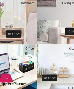 Wooden Digital Alarm Clock With Qi Wireless Charging Pad Compatible With Iphone Samsung Led Digital Clock With Sound Control Function Time Date Temperature Display For Bedroom Office Home