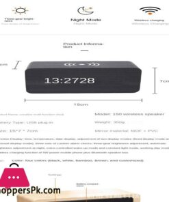 Wooden Digital Alarm Clock With Qi Wireless Charging Pad Compatible With Iphone Samsung Led Digital Clock With Sound Control Function Time Date Temperature Display For Bedroom Office Home