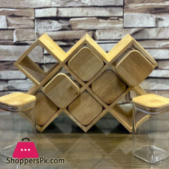 Bamboo Spice Rack 8 Bottles Honeycomb Design