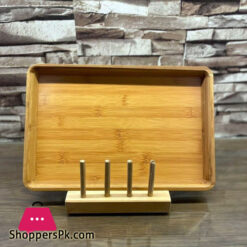 Bamboo Wood Rectangular Serving Tray with Handle 14.5 X 10 Inch