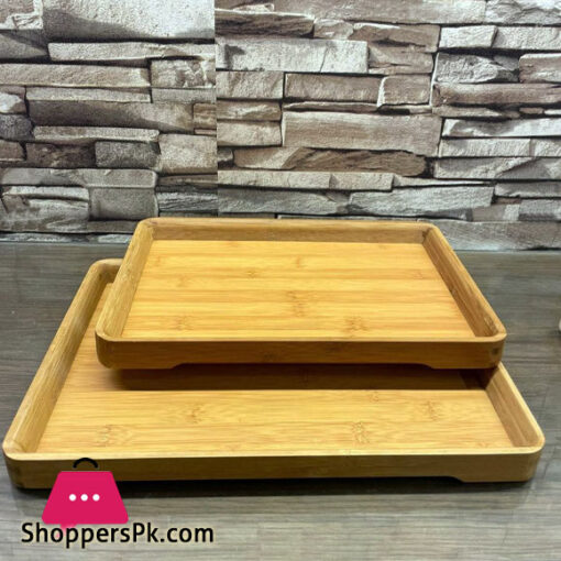 Bamboo Wood Rectangular Serving Tray with Handle 14.5 X 10 Inch