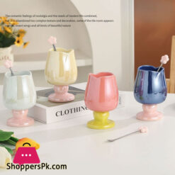 Candy Colour Creative Tulip Belly Glass Milk Coffee Cup Home Heat-Resistant Thickened Single-Layer Water Cups Ice Cream Piyali 1-Pcs