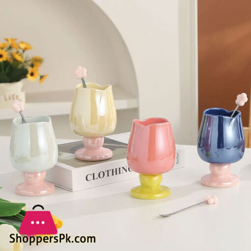 Candy Colour Creative Tulip Belly Glass Milk Coffee Cup Home Heat-Resistant Thickened Single-Layer Water Cups Ice Cream Piyali 1-Pcs