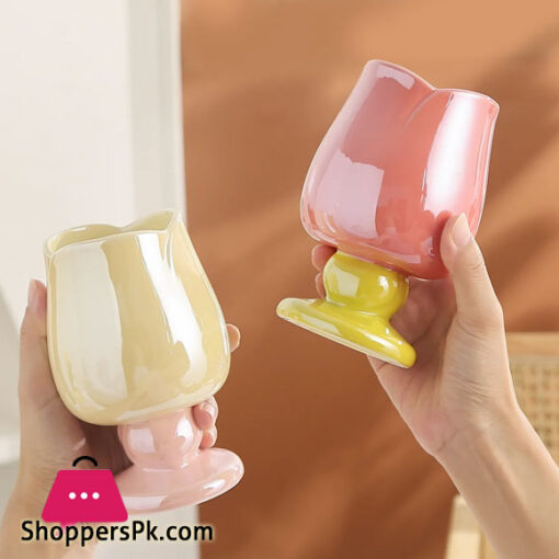 Candy Colour Creative Tulip Belly Glass Milk Coffee Cup Home Heat-Resistant Thickened Single-Layer Water Cups Ice Cream Piyali 1-Pcs