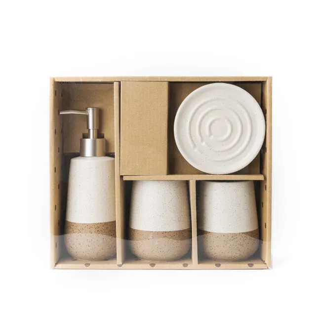 Ceramic Bathroom Accessories Set Of 4 Bath Set With Soap Dispenser (222U)