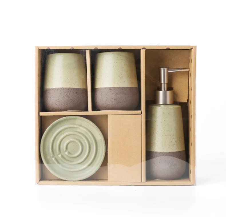 Ceramic Bathroom Accessories Set Of 4 Bath Set With Soap Dispenser (222U)