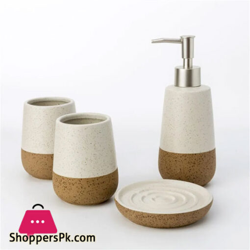 Ceramic Bathroom Accessories Set of 4 Bath Set with Soap Dispenser (222U)