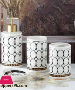 Ceramic Bathroom Accessories Set of 4 Bath Set with Soap Dispenser (5750)