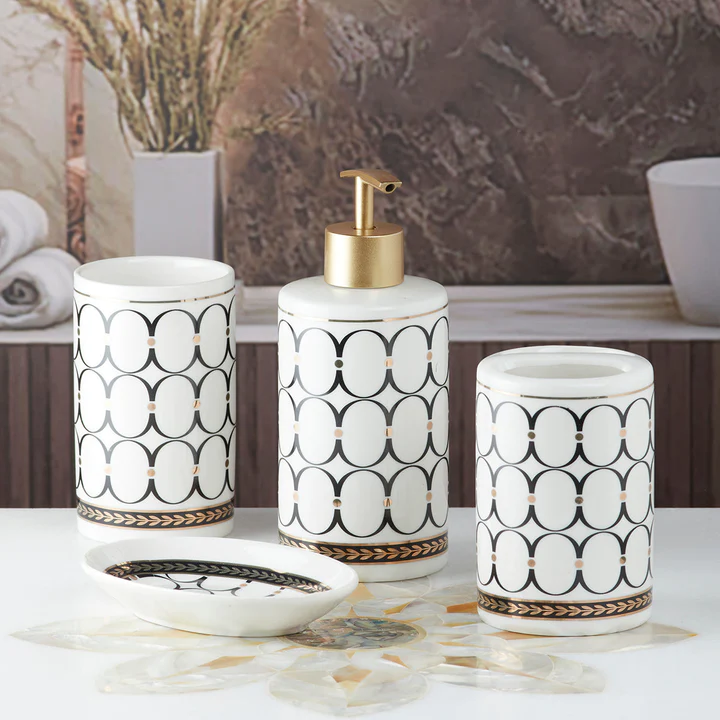 Ceramic Bathroom Accessories Set Of 4 Bath Set With Soap Dispenser (5750)