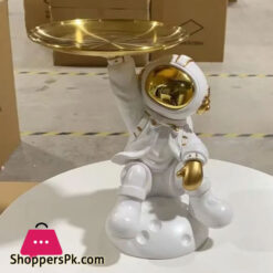 Creative Astronaut Figurine With Metal Tray Art Decoration Space Man Sculpture Resin Desktop Ornaments Home Decor