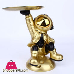 Creative Astronaut Figurine with Metal Tray Art Decoration Space Man Sculpture Resin Desktop Ornaments Home Decor