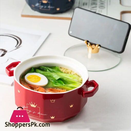 Cute Nordic Noodle Bowl Ceramic Covered