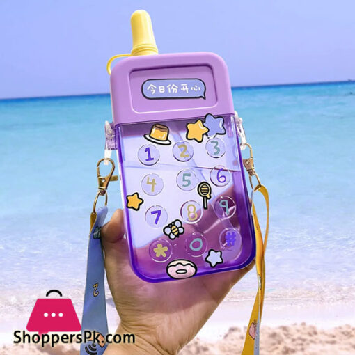 Cute Water Bottles with Straws Mobile Phone Travel Cup Water