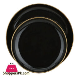 Dinner Set Black Round Porcelain With Wide Golden Line 51-Pieces 6 Person Serving