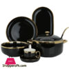 Dinner Set Black Round Porcelain With Wide Golden Line 51-Pieces 6 Person Serving 1 Dinner Set Black Round Porcelain With Wide Golden Line 51-Pieces 6 Person Serving
