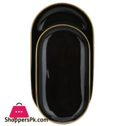 Dinner Set Black Round Porcelain With Wide Golden Line 51-Pieces 6 Person Serving