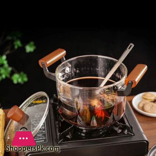 Borosilicate Glass Casserole Cooking Pot with Wooden handle Pyrex Glass Fireproof 4.5Liter