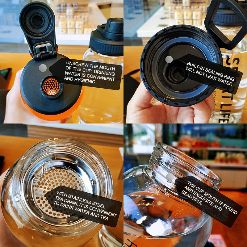 Glass Water Bottle Creative Drinking Bottles For Camping Hiking Sports Water Bottle Portable Sports Cup Drinkware 1000Ml