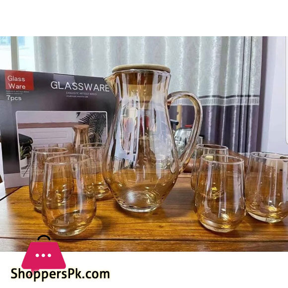 Gold Glass Water Set Jug And Glasses Jug 2 Ltrs With 6 Glass