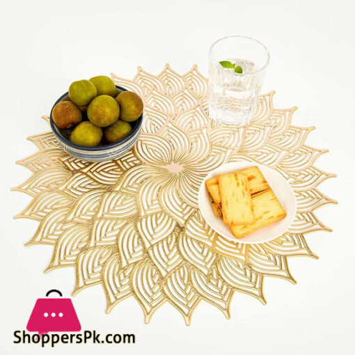 Gold Sunflower Coasters Luxury PVC Placemats for Table Hotel Soft Insulation Pads Round Placemat Wedding Christmas Home Decor