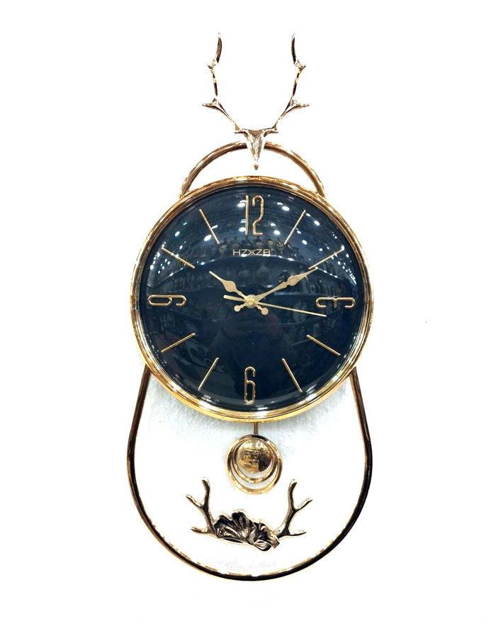 Golden Deer Head Pendulum Wall Clock Black Or White Dial