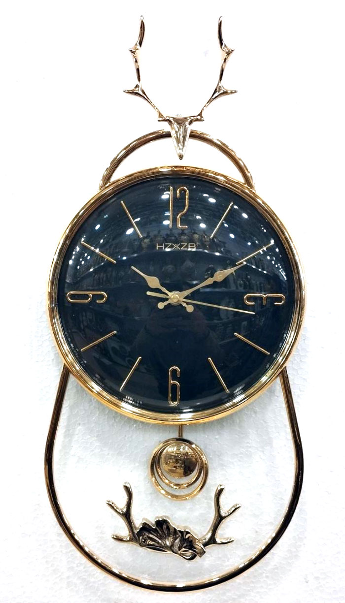 Golden Deer Head Pendulum Wall Clock Black Or White Dial