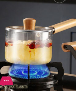 High Borosilicate Heat-resistant Transparent Glass Made Cooking Saucepan Pot With Wooden Handle – 3.5 Liter