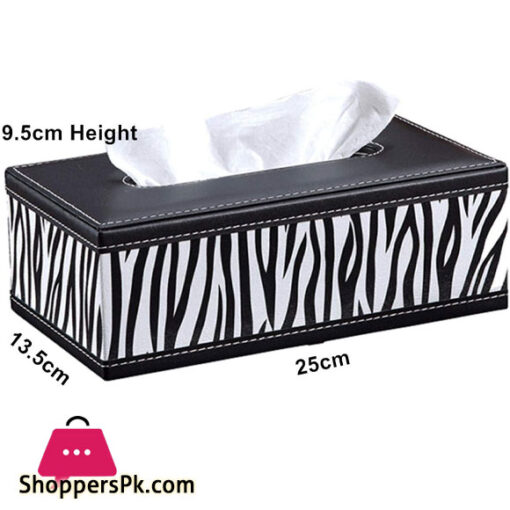 Home Decor PU Leather Tissue Box Cover Rectangular Tissue Box Holders Black and White Zebra