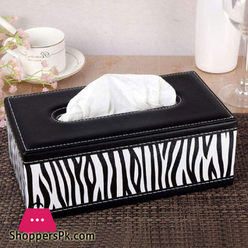Home Decor PU Leather Tissue Box Cover Rectangular Tissue Box Holders Black and White Zebra
