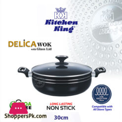 kitchen king Delica Wok Glass Lid Induction Safe  – 30cm