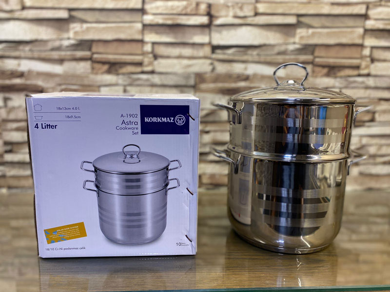Korkmaz Astra Stainless Steel Steamer Cooking Pot Double Boiler With Stainless Steel Lid, 4 Liter A-1902