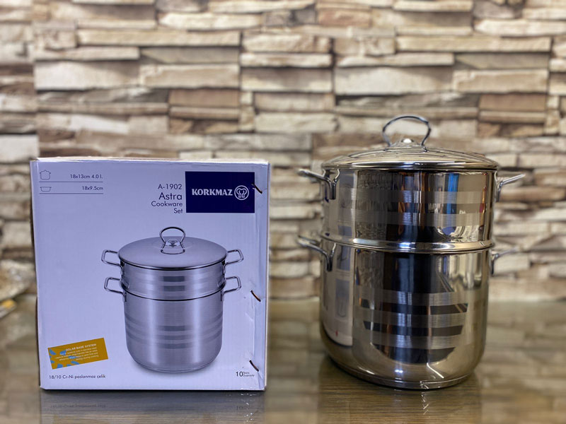 Korkmaz Astra Stainless Steel Steamer Cooking Pot Double Boiler With Stainless Steel Lid, 6 Liter A-1902
