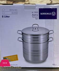 Korkmaz Astra Stainless Steel Steamer Cooking Pot Double Boiler with Stainless Steel Lid, 8 Liter A-1902