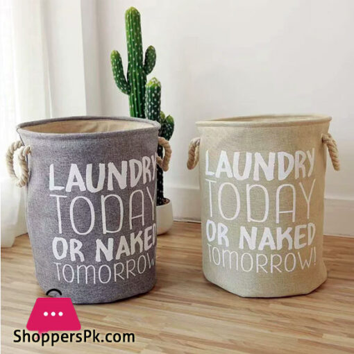 Laundry Basket with Durable Rope Handle Waterproof Round Cotton Linen Collapsible Storage Basket Laundry Hamper