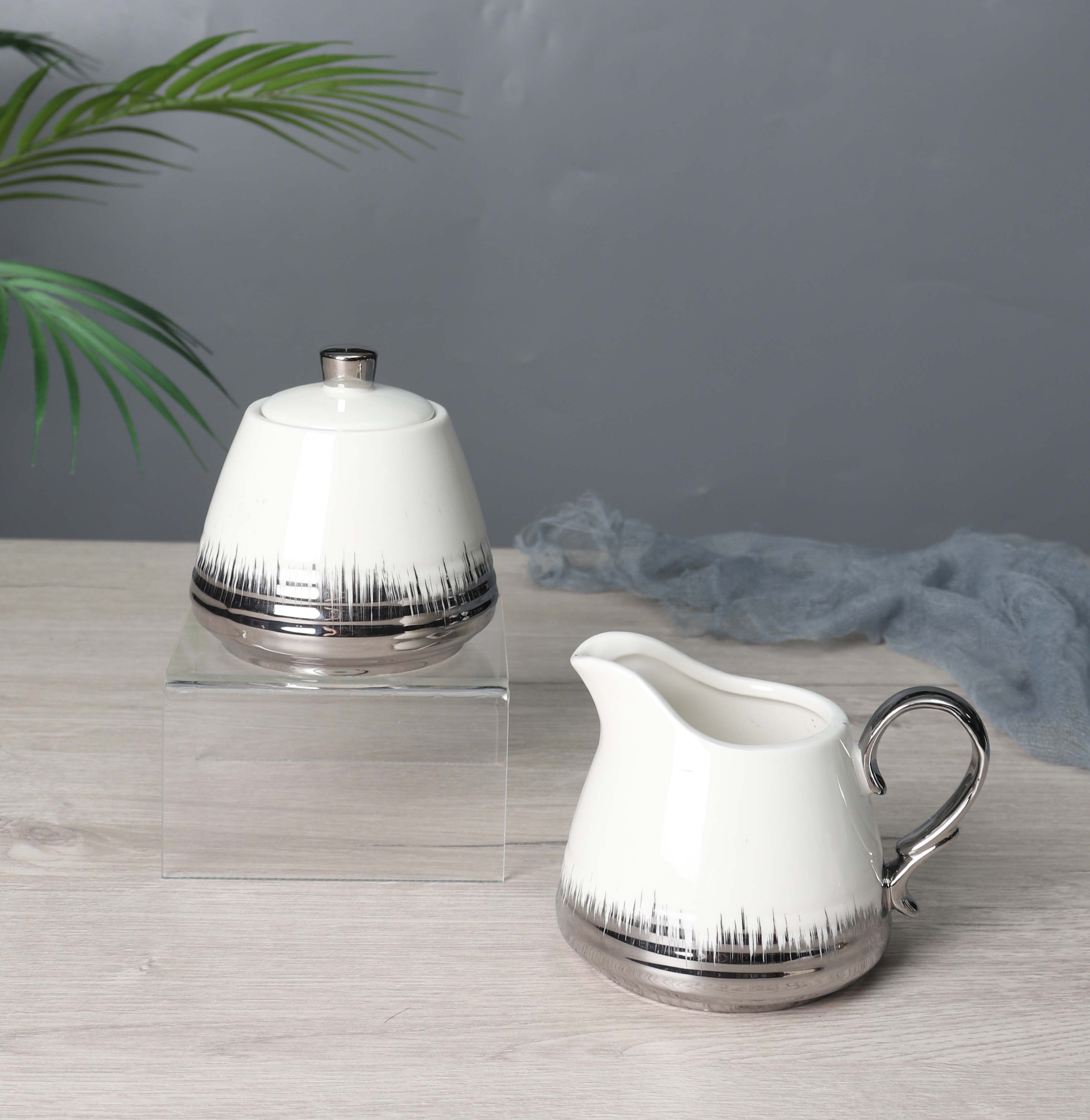 Milk Pot &Amp; Sugar Pot - Material Ceramic - Golden &Amp; Silver Milk Pot Sugar Pot Set