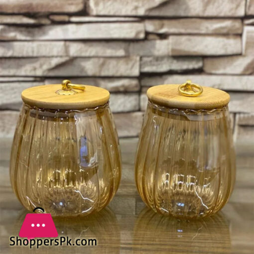 New Gold Airtight Jars with Bamboo Top Material Glass - 650ml 1Pcs