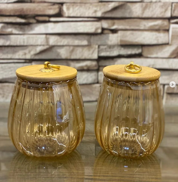 New Gold Airtight Jars With Bamboo Top Material Glass - 650Ml 1Pcs 4 New Gold Airtight Jars With Bamboo Top Material Glass - 650Ml 1Pcs