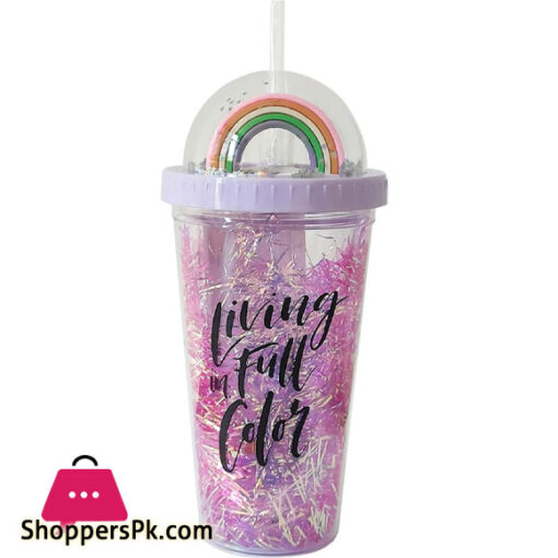 Rainbow Bottle with Glitter Straw Cup 450ml