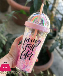 Rainbow Bottle with Glitter Straw Cup 450ml
