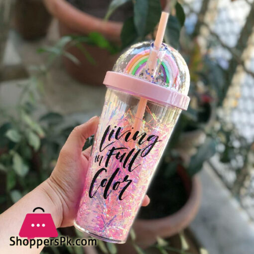 Rainbow Bottle with Glitter Straw Cup 450ml