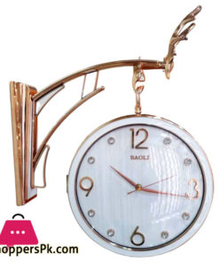 Reindeer Design Antique Look Golden White And Golden Black Round Wall Hanging Double Sided 2 Faces Retro Station Wall Clock