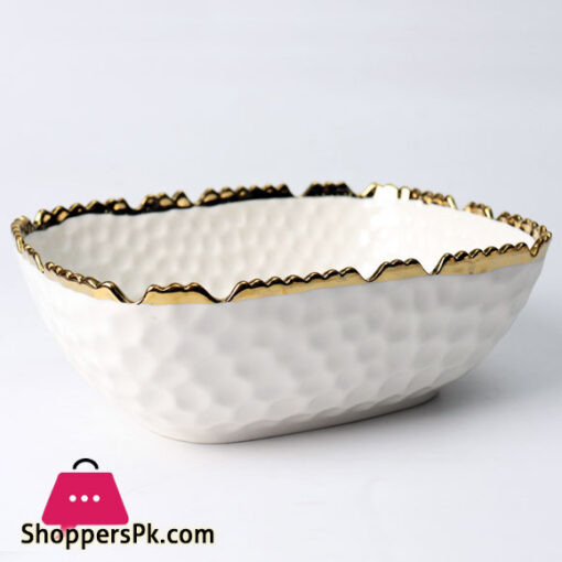 Royal Elegant Serving Bowl Embossed Design With Golden & Silver Edges - Beautiful Serving Bowl - Material Ceramic