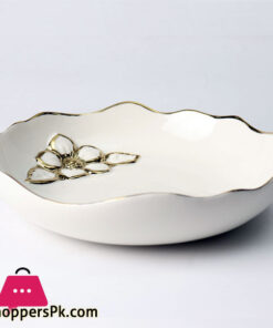 Royal Elegant Serving Dish With Embossed Golden Flower Inside - Material Ceramic - Size 12 Inch - Beautiful Dessert Dish - Round Shape 12 Royal Elegant Serving Dish With Embossed Golden Flower Inside - Material Ceramic - Size 12 Inch - Beautiful Dessert Dish - Round Shape - Image 2