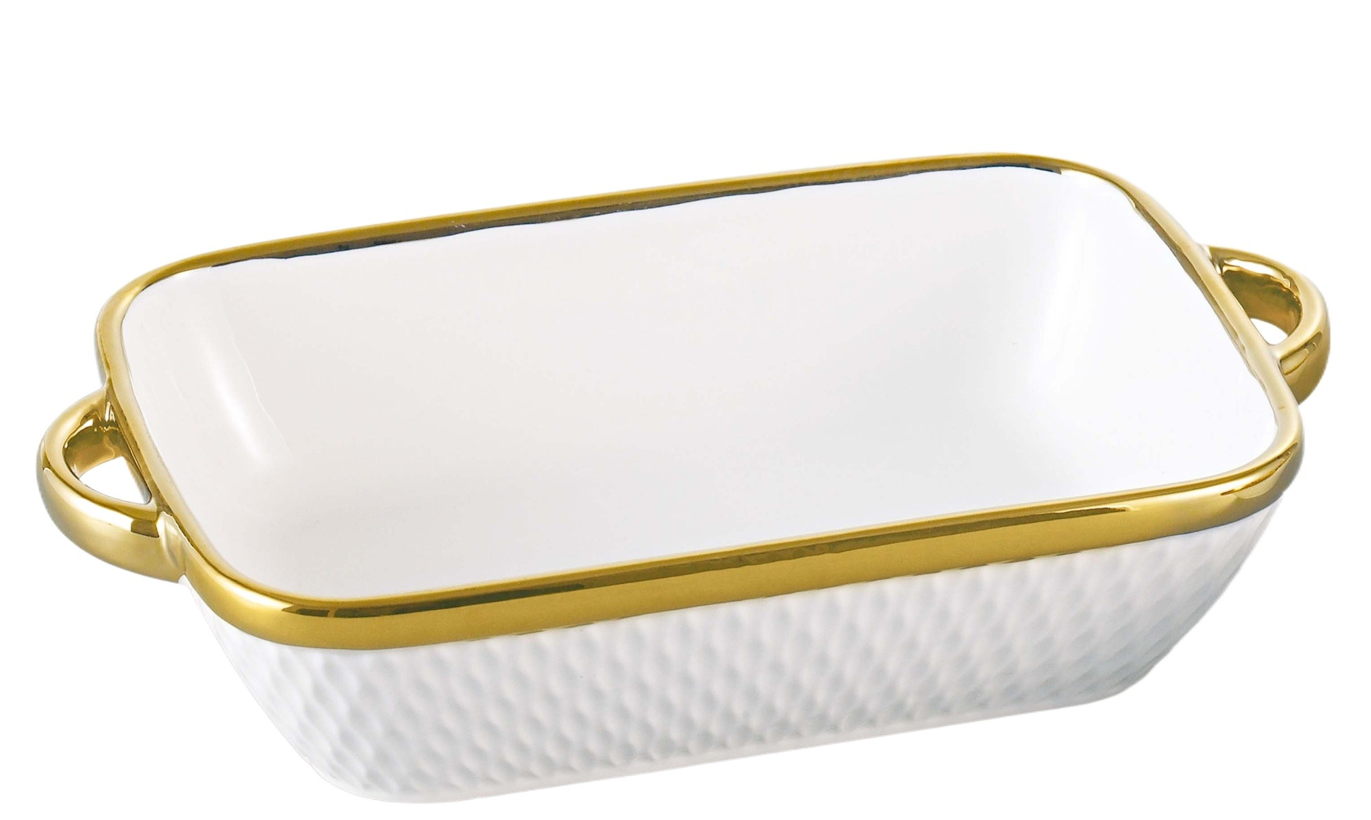 Royal Elegant Serving Dish With Handles And Golden Edges - Material Ceramic - Beautiful Embossed Serving Dish Color &Amp; Golden Rims